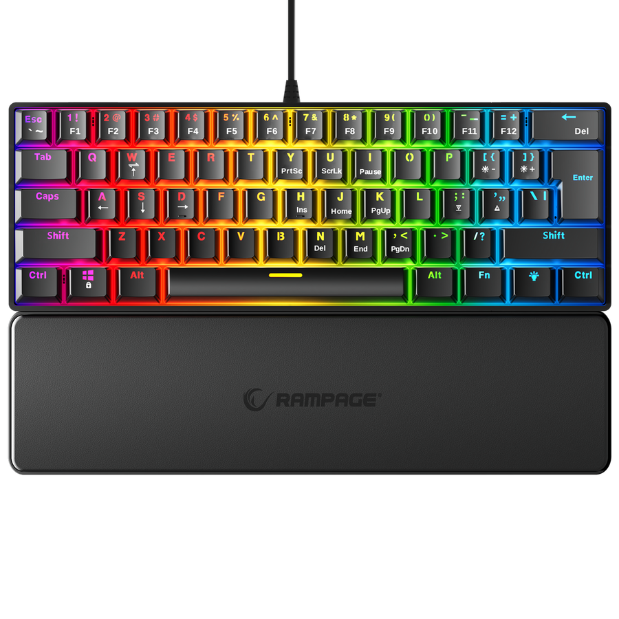 Keyboard Rampage PLOWER K60 Black + Wrist Mechanical Red Switch Rainbow