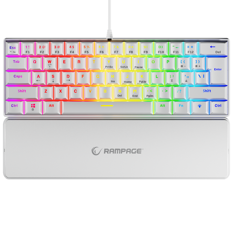 Keyboard Rampage PLOWER K60 White+Wrist Mechanical Red Switch Rainbow