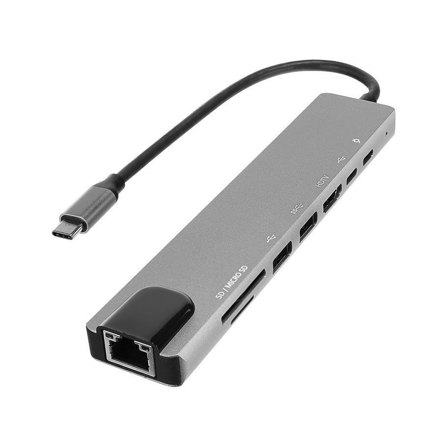 Converter Hytech HY-USBC82 4K@30Hz Gray Metal 2xUSB3.0 1xUSB2.0 100Mbps PD, TypeC Data, SD/TF Card R