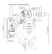 Monitor Bracket Gembird MA-WA1-01 Adjustable wall display mounting arm, up to 27”/7 kg