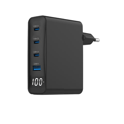 Power Adapter Gembird TA-UC-PDQC100LCD-01-BK 4-port 100W GaN USB