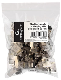 Connector Rrjeti Gembird Shielded modular CAT6 plug 30u" gold plated, 50 pcs per bag PLUG6SP/50