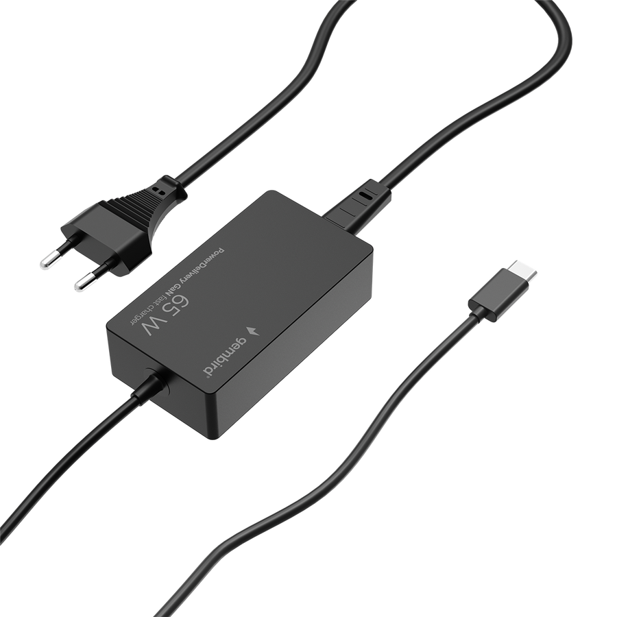 Adapter Gembird 65 W PowerDelivery GaN USB Type-C fast charger, black NPA-AC-PDQC65-01