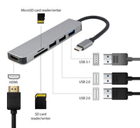 Docking Gembird USB Type-C 6-in-1 multi-port adapter (Hub+HDMI+CR) A-CM-COMBO6-02